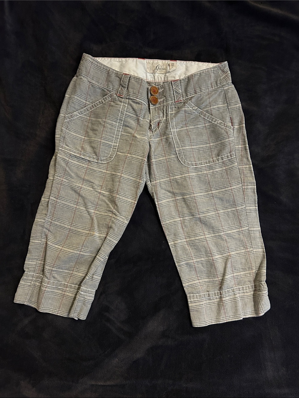 Guess Gray Plaid Crop Capris with Subtle Red Trim - sold as is